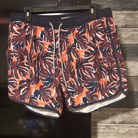 Men's Tropical Leaf Athletic Shorts - Orange & Navy - Picture 1 of 1